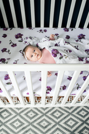 Muslin Cotton Fitted Crib Sheet - Purple Flower