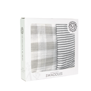 Muslin Swaddle Blankets - Grey Stripes & Gingham