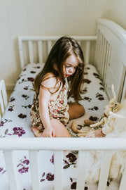 Muslin Cotton Fitted Crib Sheet - Purple Flower