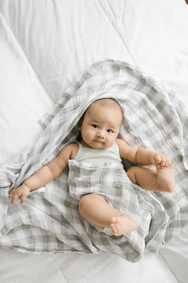 Gray Gingham Swaddle Blanket