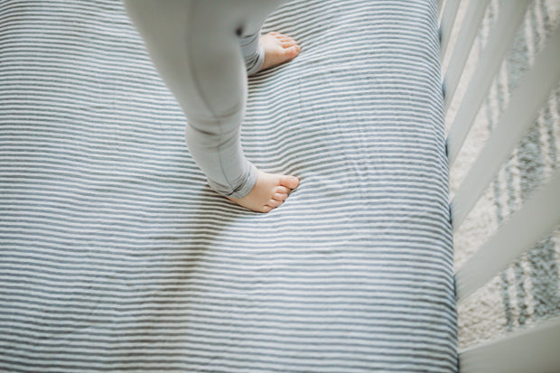 Muslin Cotton Fitted Crib Sheet - Grey Stripes Design