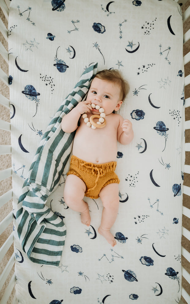 Bamboo Viscose and Muslin Cotton Fitted Crib Sheet - Space Design