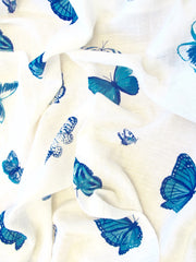 blue butterfly swaddle close up