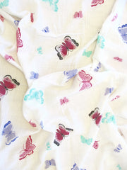 pink butterfly cotton swaddle up close 