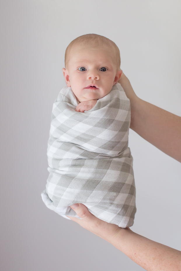 Muslin Swaddle Blankets - Grey Stripes & Gingham