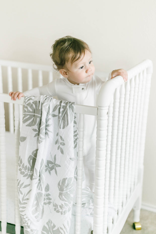 Gray Leaf Swaddle Blanket