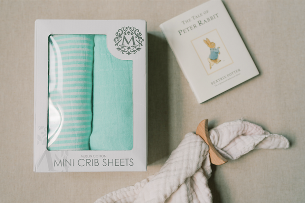 Mini Crib Sheets - AQUA - Premium Muslin Cotton