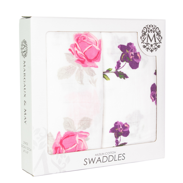 Muslin Swaddle Blankets - Pink & Purple Flowers