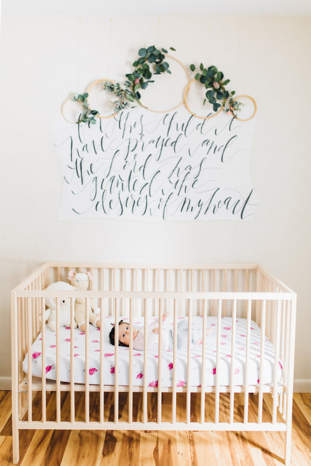 Muslin Cotton Fitted Crib Sheet - Pink Flowers