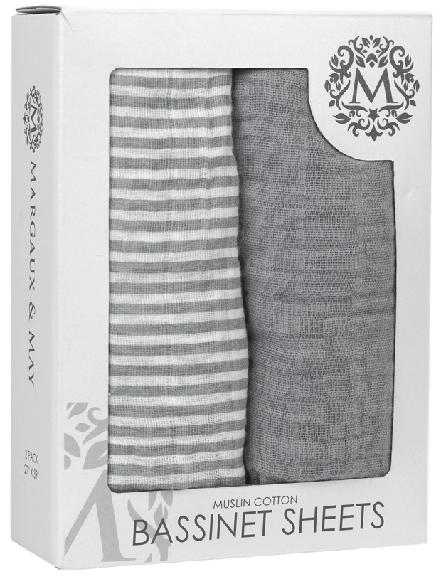 Bassinet Sheets - GREY - Premium Muslin Cotton