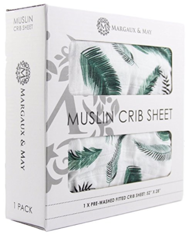 Muslin Cotton Fitted Crib Sheet - Green Feather
