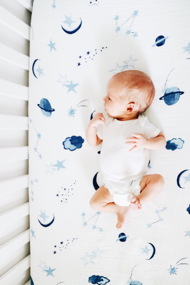 Bamboo Viscose and Muslin Cotton Fitted Crib Sheet - Space Design