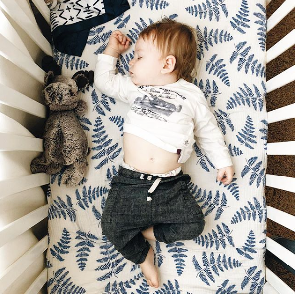 Organic Muslin Cotton Fitted Crib Sheet - Blue Fern