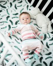 Organic Muslin Cotton Fitted Crib Sheet - Green Feather